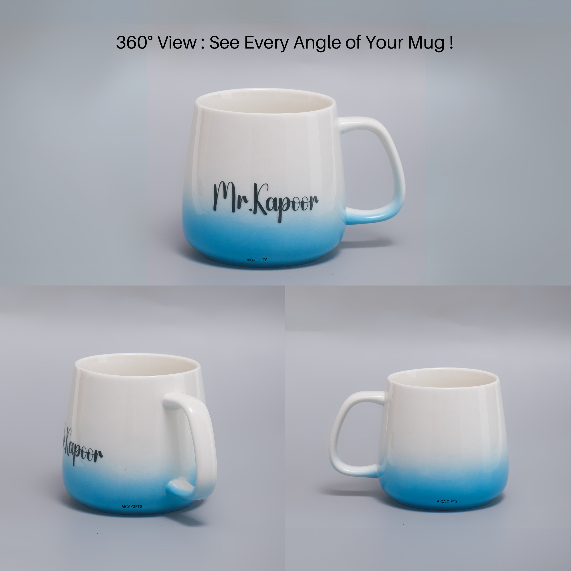 AICA Personalized Mr Mrs Couple Coffee Mugs Set 350ml |Customized Gift for Valentine Wedding Birthday Anniversary Gift for Husband Wife Girlfriend Boyfriend Groom Bride (Blue & Pink)