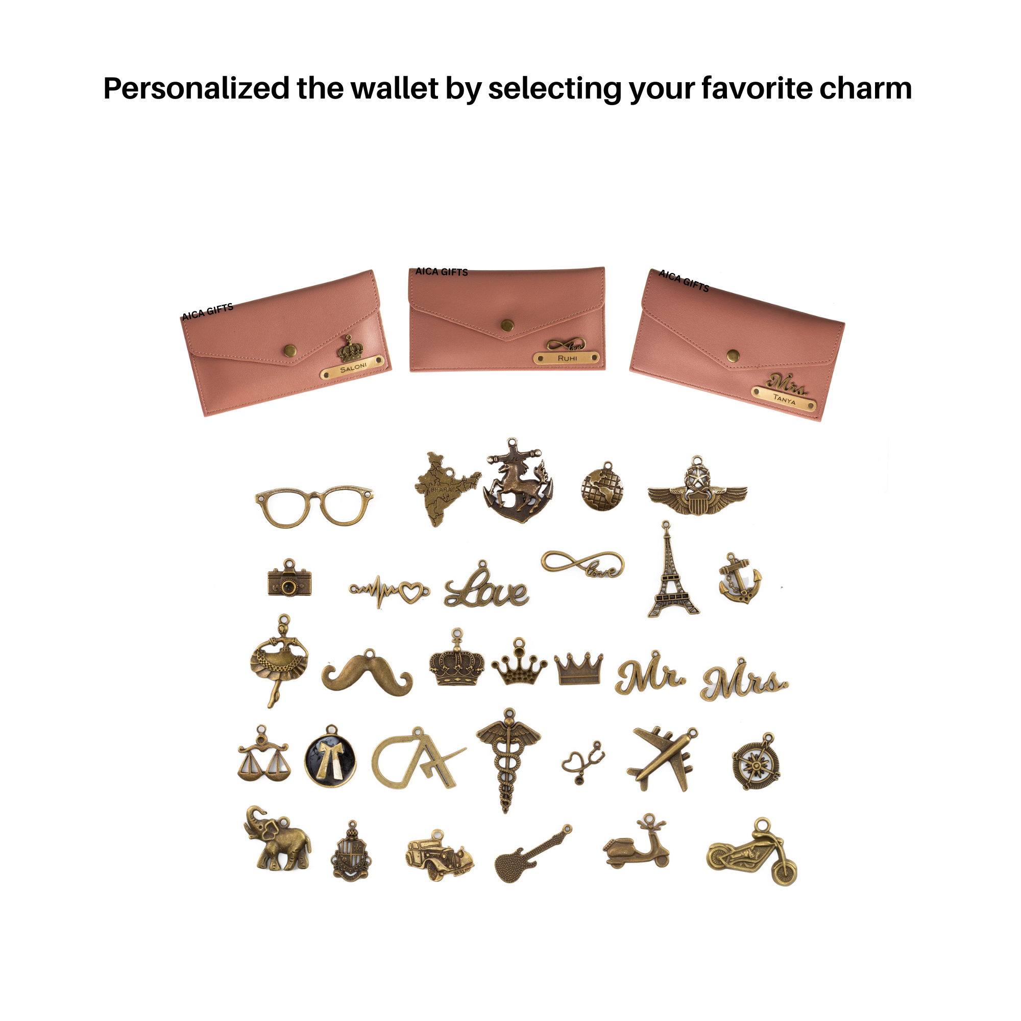 AICA Personalised Name & Charm Leather Wallet Gift for Women (Nude Pink) | Mother’s Day Gift for Mom | Gifts for Mom Mother in Law