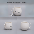 AICA Personalized Name Couple Ceramic Coffee Mug Set - 2pcs (Black & White) 350ml with Spoon