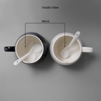 AICA Personalized Name Couple Ceramic Coffee Mug Set - 2pcs (Black & White) 350ml with Spoon