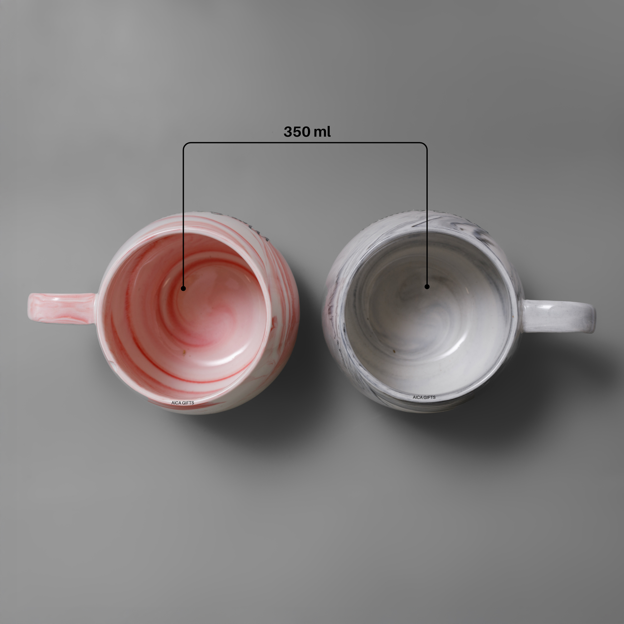 AICA Personalized Name Couple Ceramic Coffee Mug Set - 2pcs (Pink & Grey) 350ml with Spoon