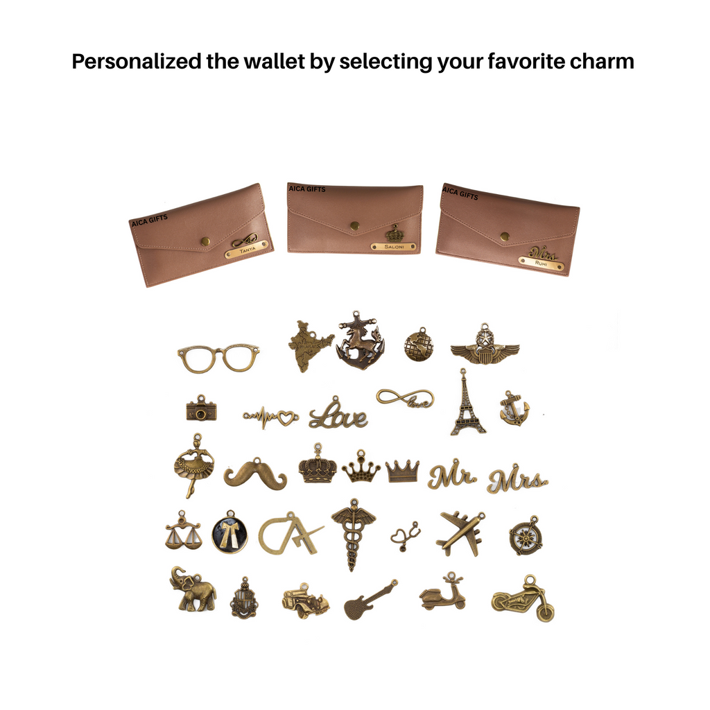 AICA Personalised Name & Charm Leather Wallet Gift for Women (Bedge Brown) | Gifts for Mom Sister Girl Friends