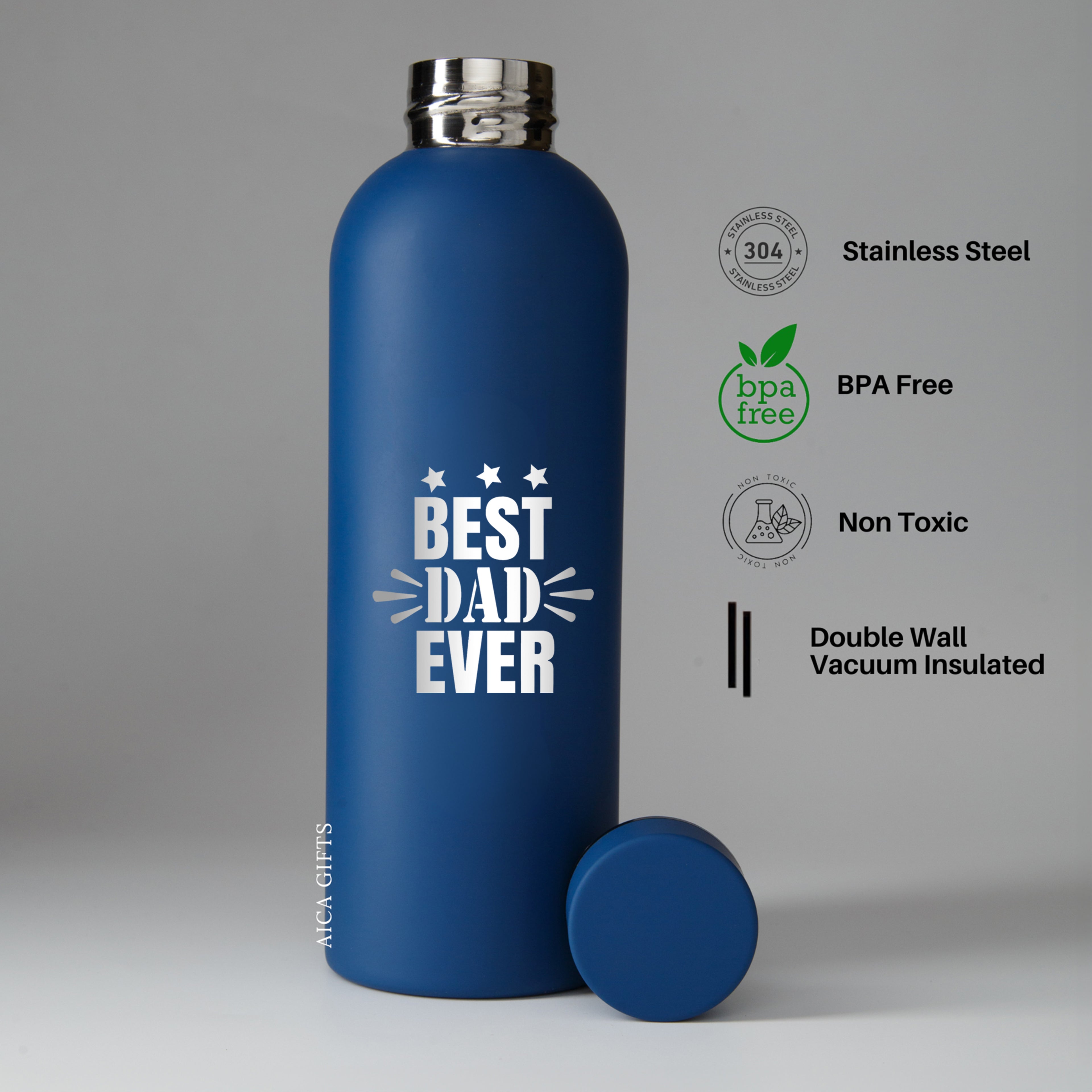 Best Dad Ever Stainless Bottle - Navy Blue