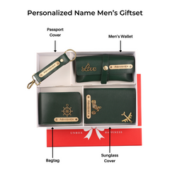 AICA Personalized Name & Charm Leather Wallet Men’s Combo Giftset (DarkGreen)