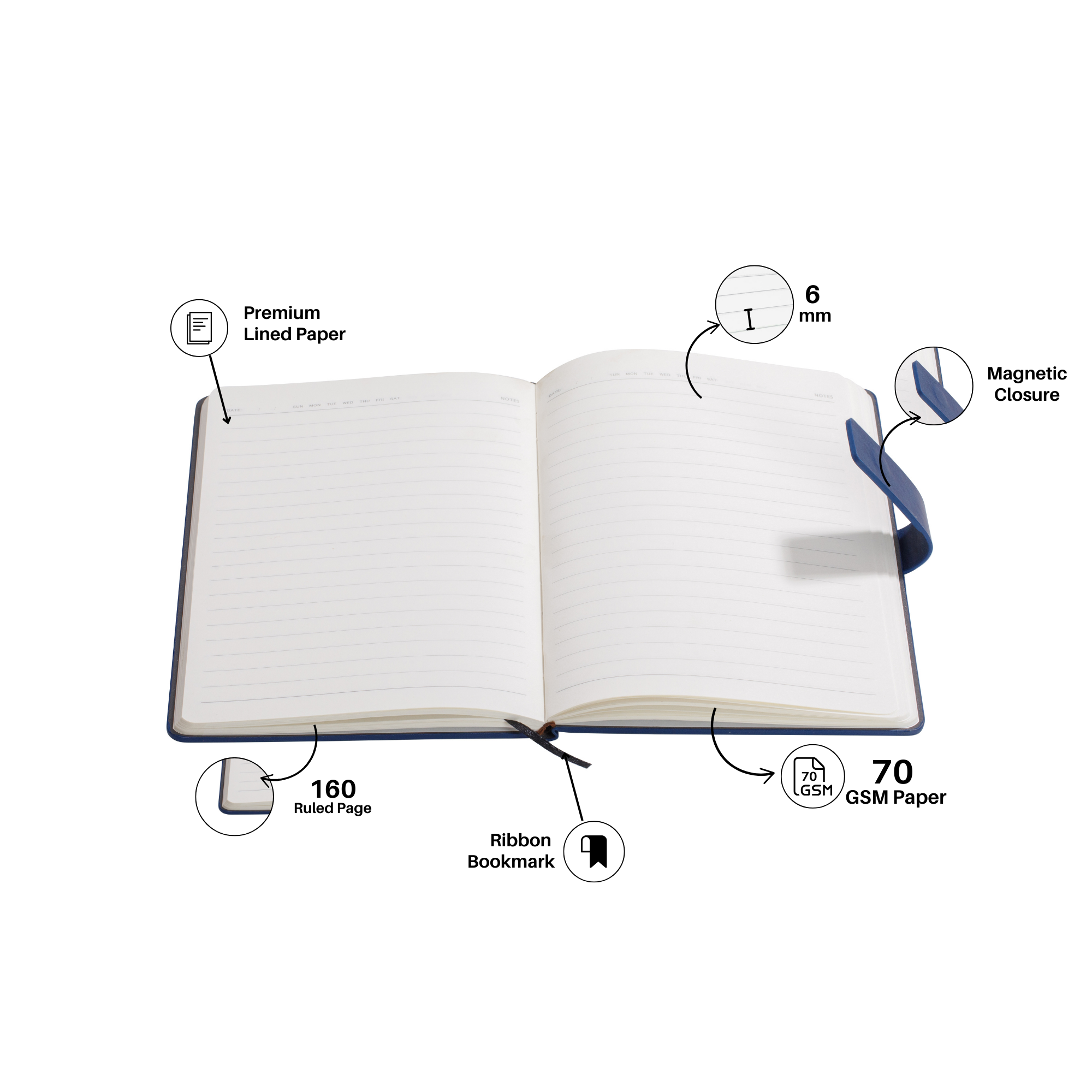 Personalized Self Design Leather Diary - A5 Size 160 Pages (Navy Blue)