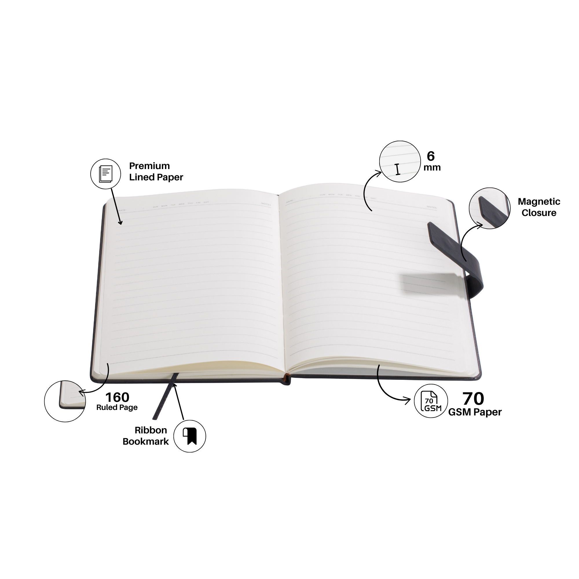 Personalized Self Design Diary - A5 Size 160 Pages(Black)