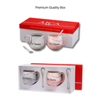 AICA Personalized Name Couple Ceramic Coffee Mug Set - 2pcs (Pink & Grey) 350ml with Spoon