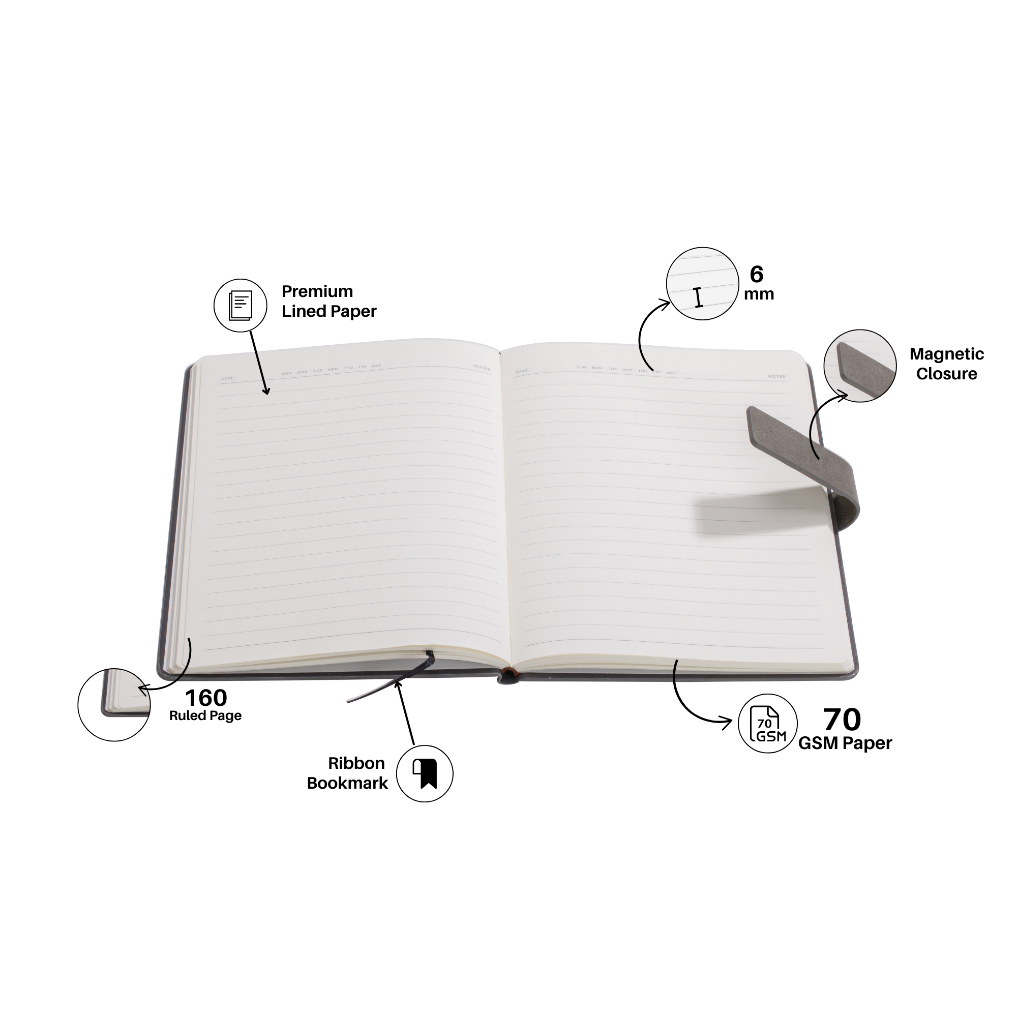 Personalized Self Design Leather Diary - A5 Size 160 Pages (Grey)