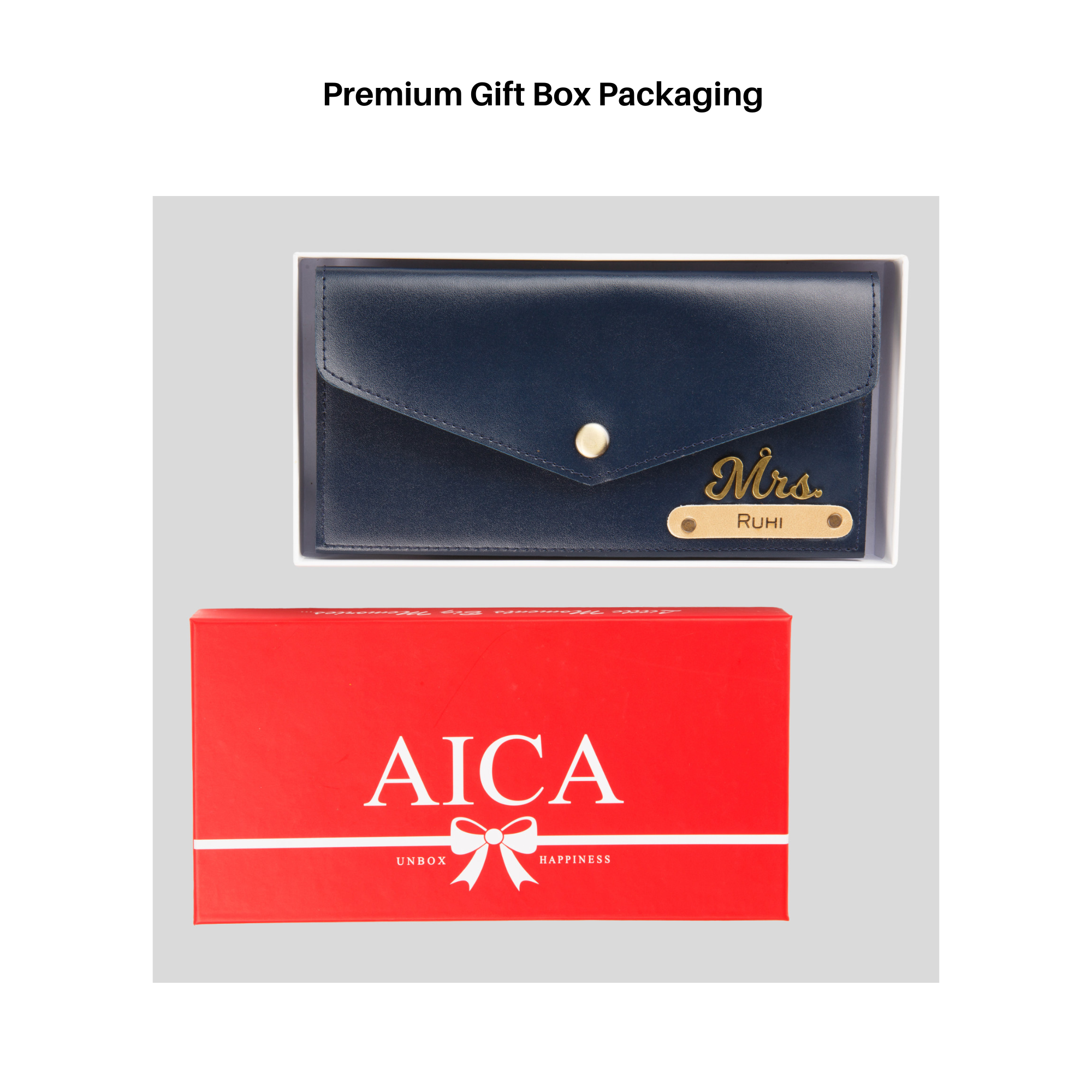 AICA Personalised Name & Charm Leather Wallet Gift for Women (NavyBlue) | Wedding Anniversary Marriage Gifts for Women Wife Friend