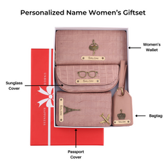 AICA Personalized Name & Charm Self-Textured Leather Wallet Women’s Combo Giftset (NudePink)