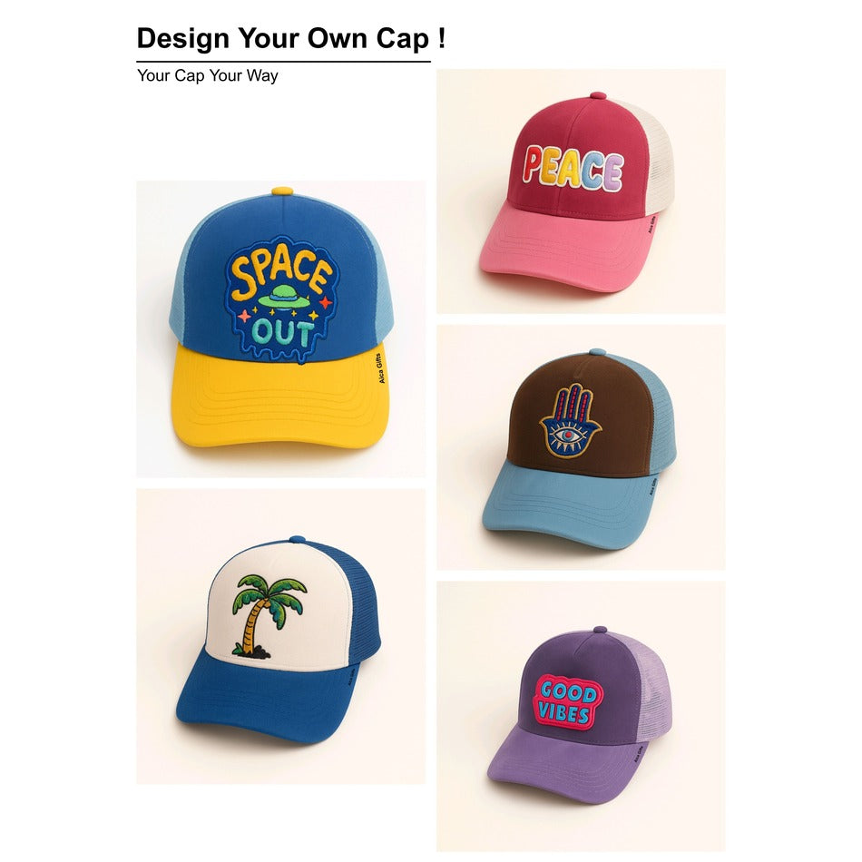 AICA Personalized Trucker Half Mesh Baseball Cap with Custom Patch Adjustable Snapback Hat for Men Women