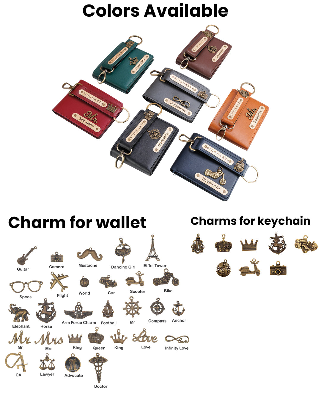 AICA Personalized Name & Charm Leather Wallet & Keychain Giftset for Men (Tan Brown)