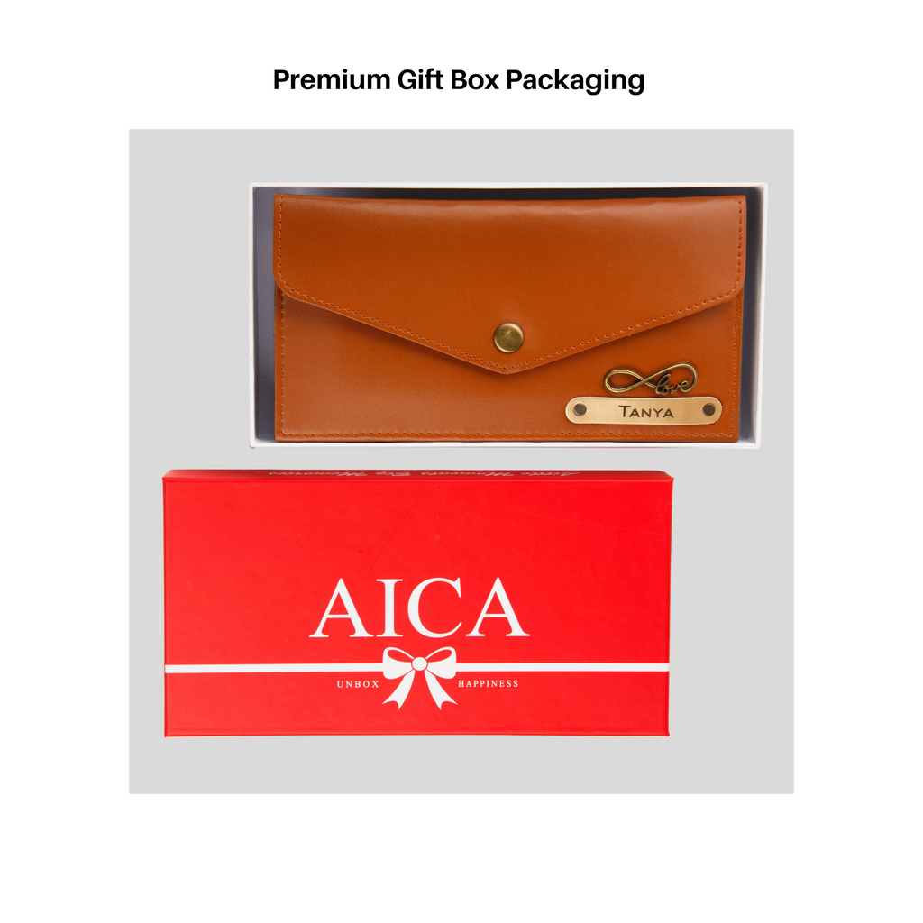 AICA Personalised Name & Charm Leather Wallet Gift for Women (TanBrown) | Customise Wallet Gifts for Women