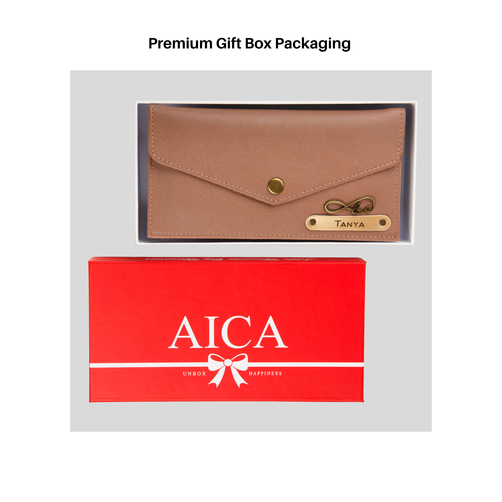 AICA Personalised Name & Charm Leather Wallet Gift for Women (Bedge Brown) | Gifts for Mom Sister Girl Friends