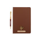 Aica Personalized Black Leather Diary & Golden Pen Combo for Men & Women | Customized Name & Charm, Matching Pen & Journal, Corporate Office Gifts for Staff, Employees, Clients, Managers, Bosses (Dark Brown)