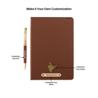 Aica Personalized Black Leather Diary & Golden Pen Combo for Men & Women | Customized Name & Charm, Matching Pen & Journal, Corporate Office Gifts for Staff, Employees, Clients, Managers, Bosses (Dark Brown)