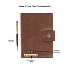 Aica Personalized Magnetic Leather Diary & Golden Pen Combo Gift Set for Men & Women