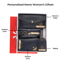 AICA Personalized Name & Charm Leather Wallet Women’s Combo Giftset (Navy Blue)