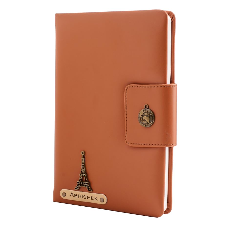 AICA Personalized Name & Charm Leather Notebook Diary -A5 Size, 200 Ruled Pages (Black)|Customized Christmas Secret Santa Daily Journal Diaries Diary Gifts for Men Women Friends Family Office Staff