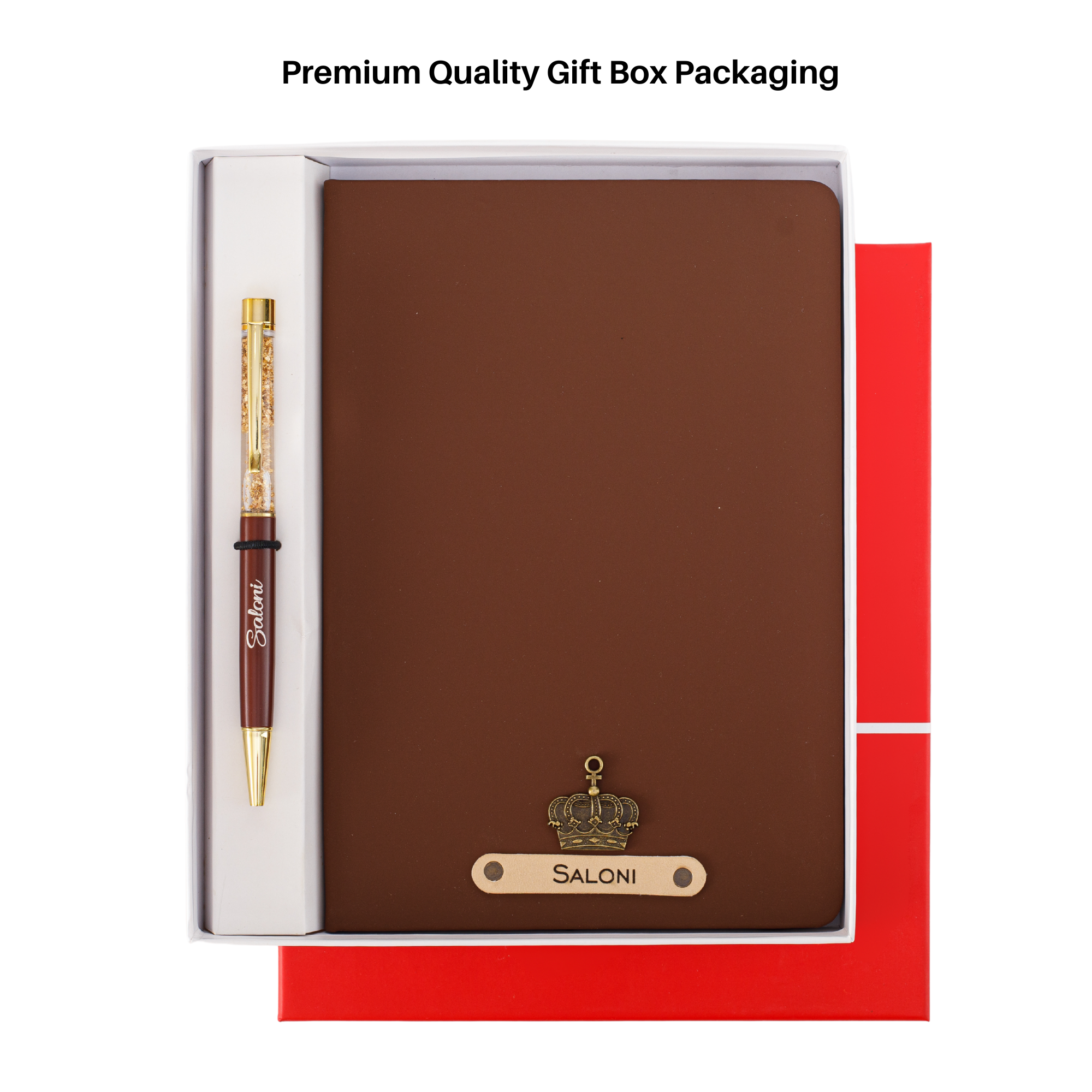 Aica Personalized Black Leather Diary & Golden Pen Combo for Men & Women | Customized Name & Charm, Matching Pen & Journal, Corporate Office Gifts for Staff, Employees, Clients, Managers, Bosses (Dark Brown)