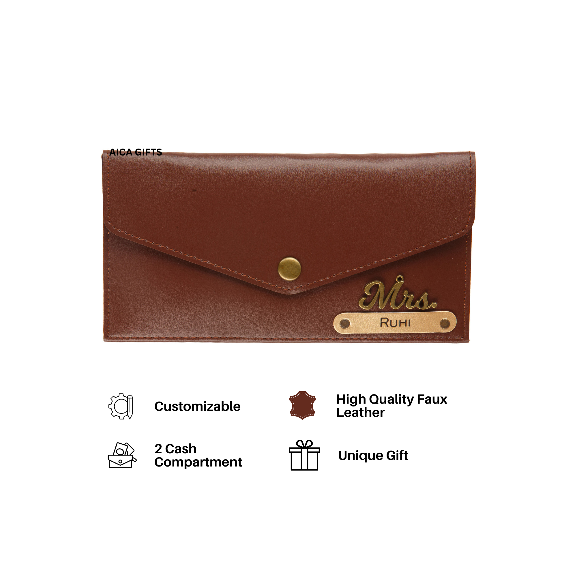 AICA Personalised Name & Charm Leather Wallet Gift for Women (Babyblue) | Womens Day Gift for Ladies Women Wife Girlfriend Mom Sister