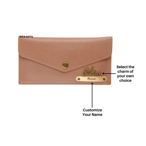 AICA Personalised Name & Charm Leather Wallet Gift for Women (Bedge Brown) | Gifts for Mom Sister Girl Friends
