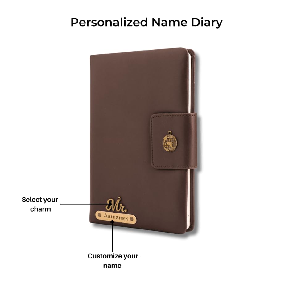 AICA Personalized Name & Charm Leather Notebook Diary -A5 Size, 200 Ruled Pages (Black)|Customized Christmas Secret Santa Daily Journal Diaries Diary Gifts for Men Women Friends Family Office Staff