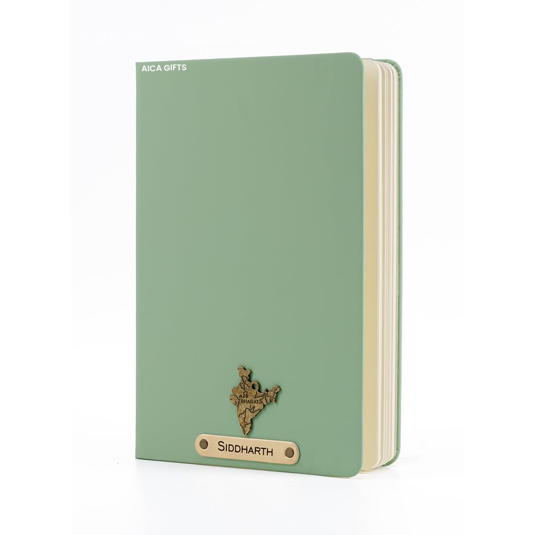 AICA Personalized Name & Charm Leather Notebook Diary -A5 Size, 180 Ruled Pages All