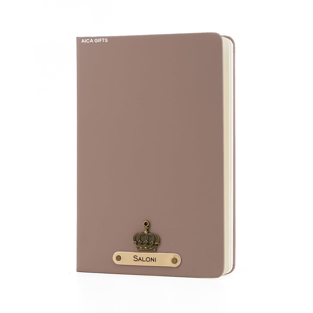 AICA Personalized Name & Charm Leather Notebook Diary -A5 Size, 180 Ruled Pages All