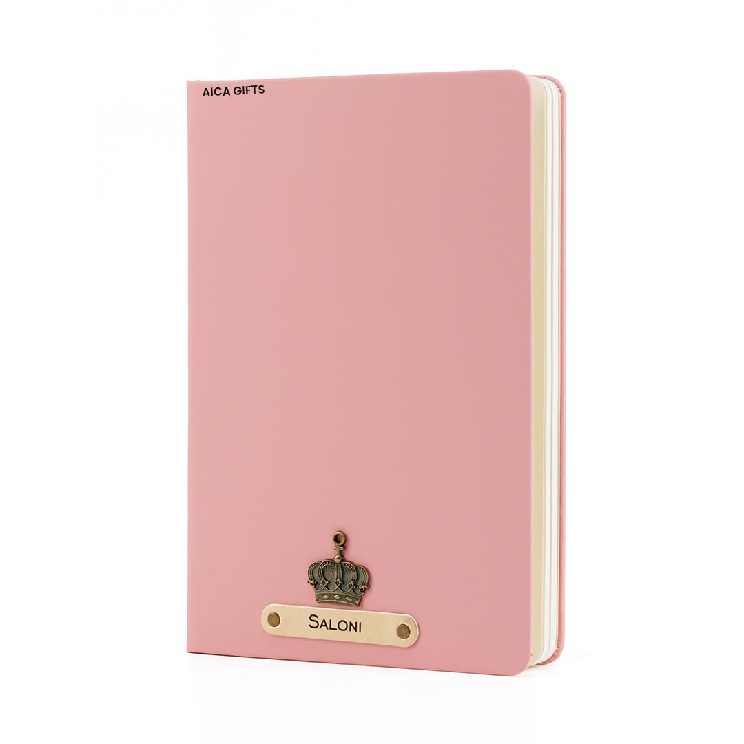 AICA Personalized Name & Charm Leather Notebook Diary -A5 Size, 180 Ruled Pages All