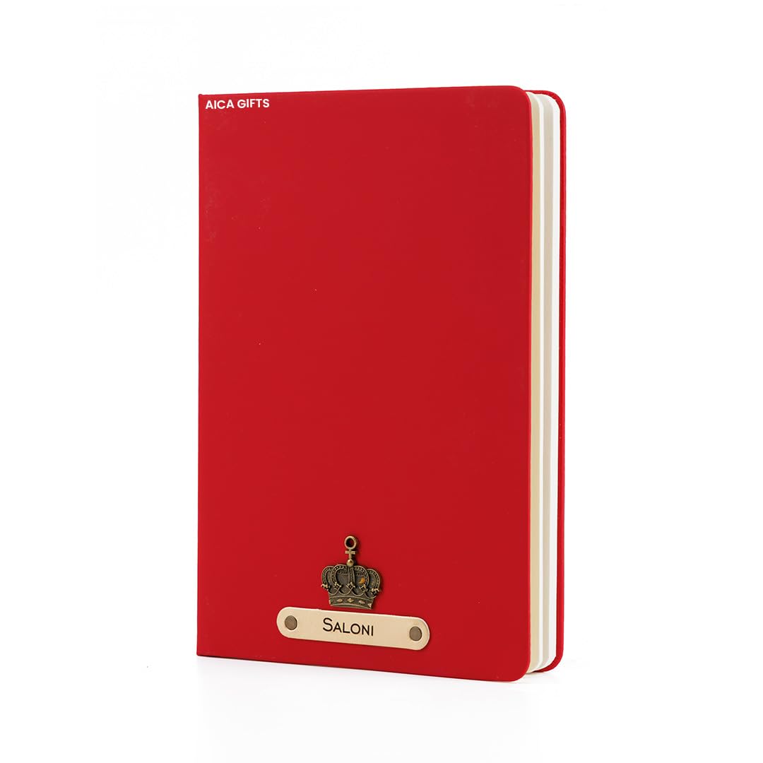 AICA Personalized Name & Charm Leather Notebook Diary -A5 Size, 180 Ruled Pages All