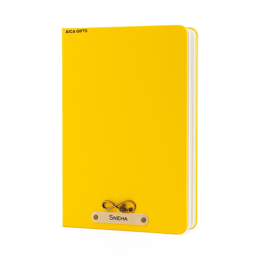 AICA Personalized Name & Charm Leather Notebook Diary -A5 Size, 180 Ruled Pages All