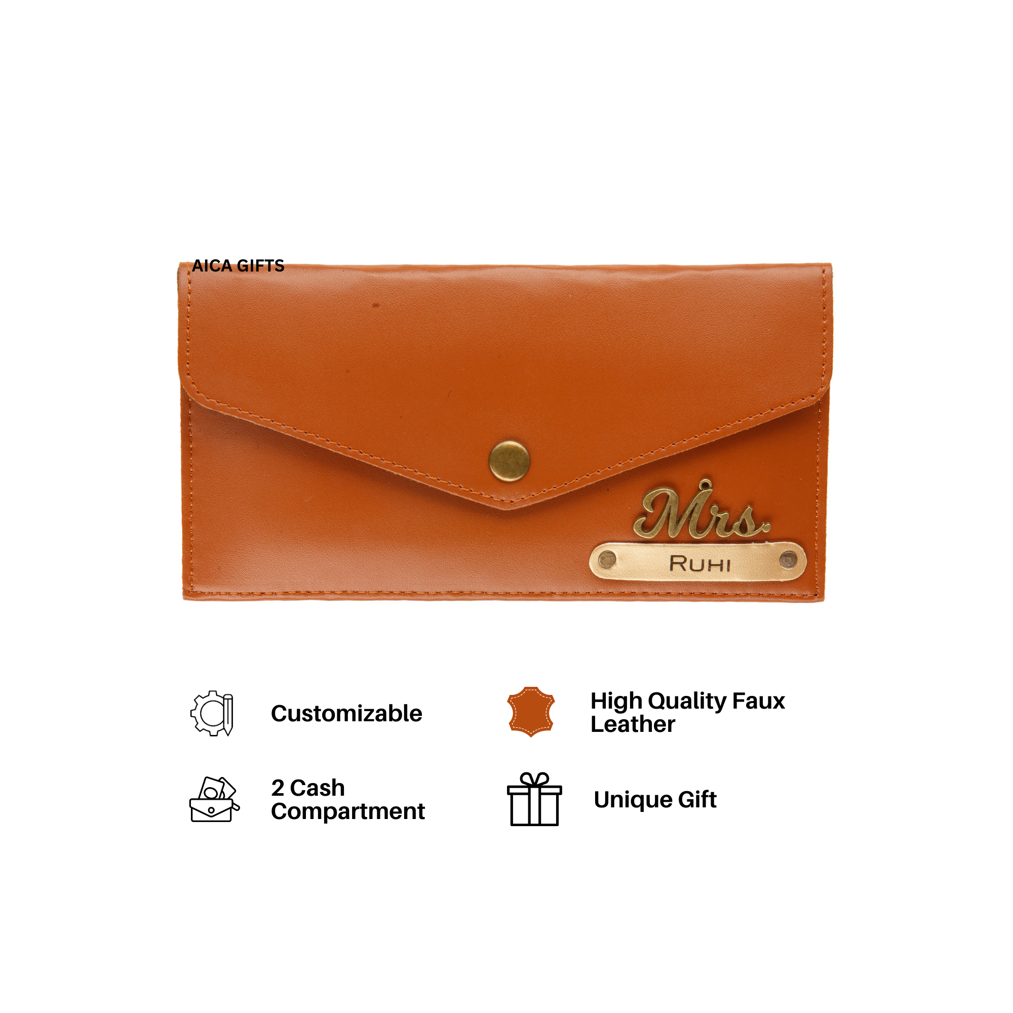 AICA Personalised Name & Charm Leather Wallet Gift for Women (Babyblue) | Womens Day Gift for Ladies Women Wife Girlfriend Mom Sister