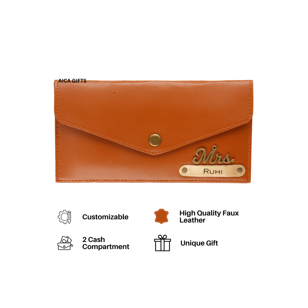 AICA Personalised Name & Charm Leather Wallet Gift for Women (TanBrown) | Customise Wallet Gifts for Women