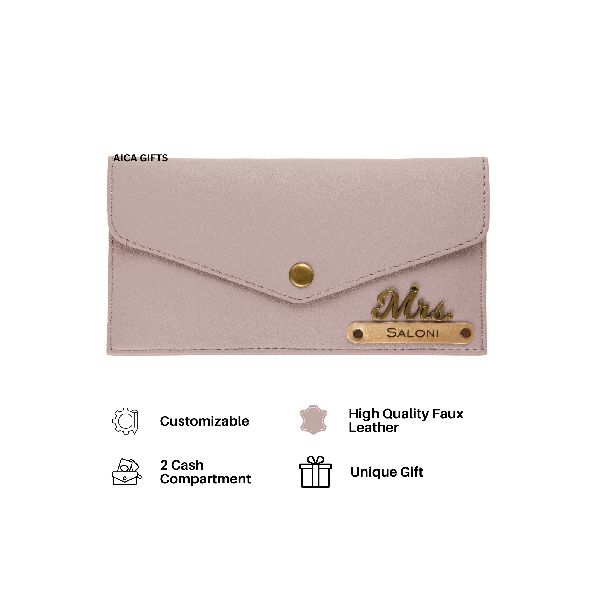 AICA Personalised Name & Charm Leather Wallet Gift for Women (Babyblue) | Womens Day Gift for Ladies Women Wife Girlfriend Mom Sister
