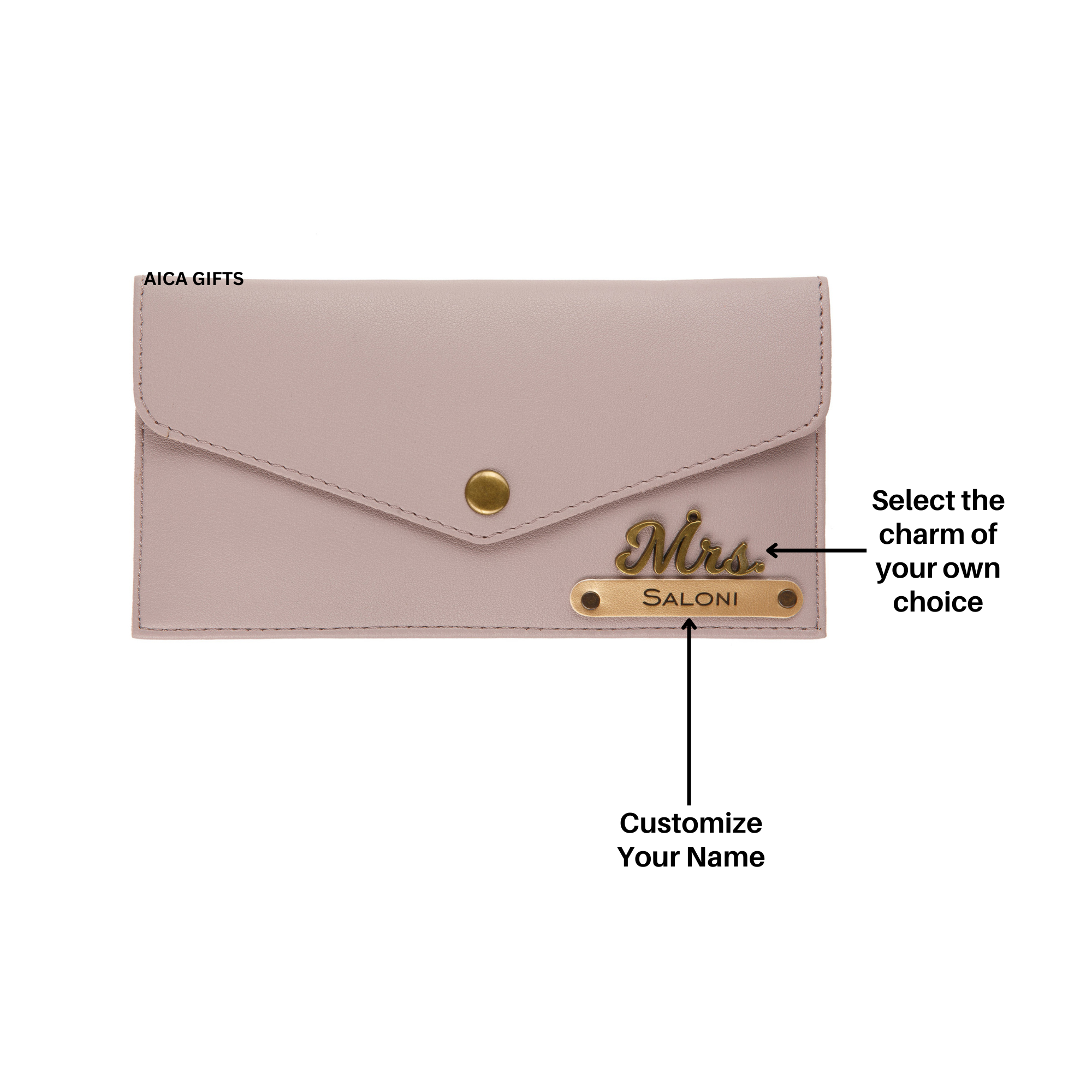 AICA Personalised Name & Charm Leather Wallet Gift for Women (Babyblue) | Womens Day Gift for Ladies Women Wife Girlfriend Mom Sister