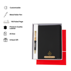 AICA Personalized Name & Charm Notebook Leather Diary - A5 Size, 180 Ruled Pages (Black) & Pen Golden for Men & Women