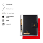 Load image into Gallery viewer, Aica Personalized Name &amp; Charm Notebook Leather Diary - A5 Size, 200 Ruled Pages (Black) &amp; Golden Pen Combo for Men &amp; Women
