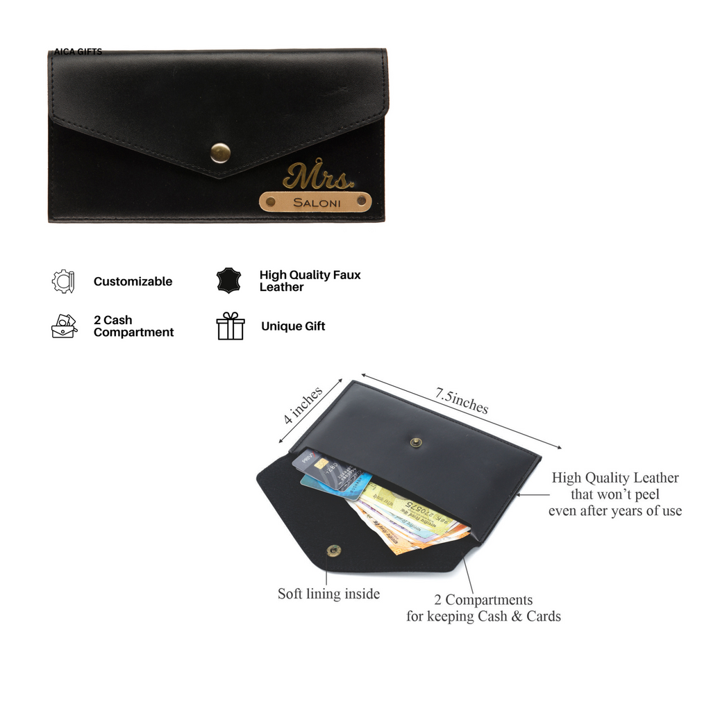 Aica Personalized Name & Charm Leather Women's Combo & Candle Giftset (Black)