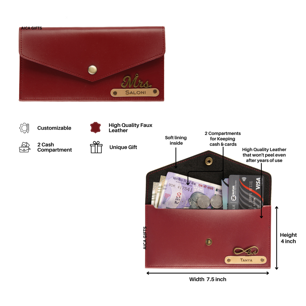 Aica Personalized Name & Charm Leather Women Combo & Candle Giftset (Wine)