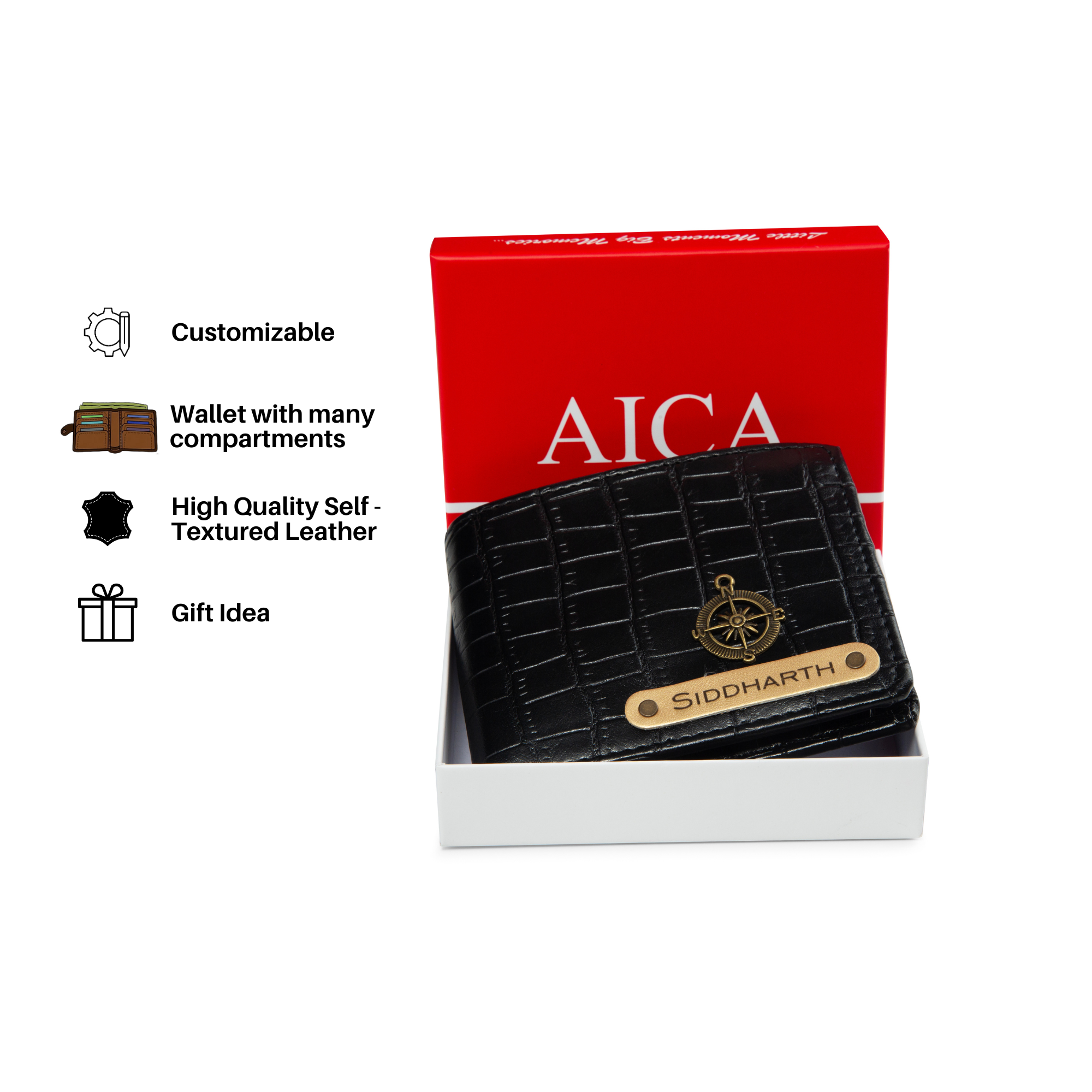 Personalized Self–Textured Mens Wallet (Black)