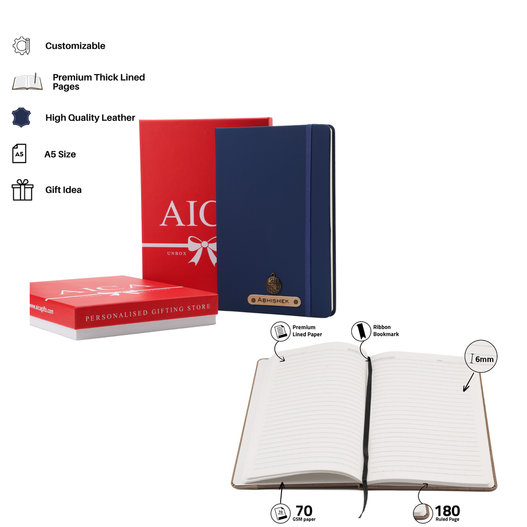 Personalized Diary Pen & Bottle – 3pcsGift Set (Navy Blue)