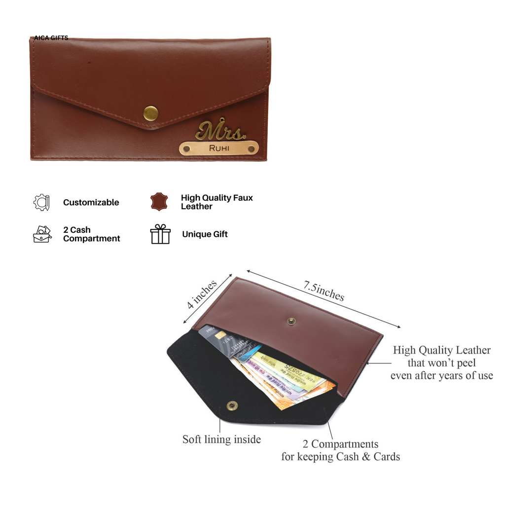 Aica Personalized Name & Charm Leather Women Combo & Candle Giftset (Dark Brown)