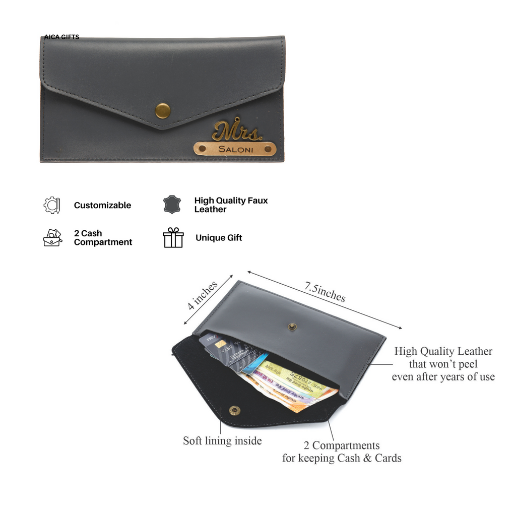 Aica Personalized Name & Charm Leather Women Combo & Candle Giftset (Grey)