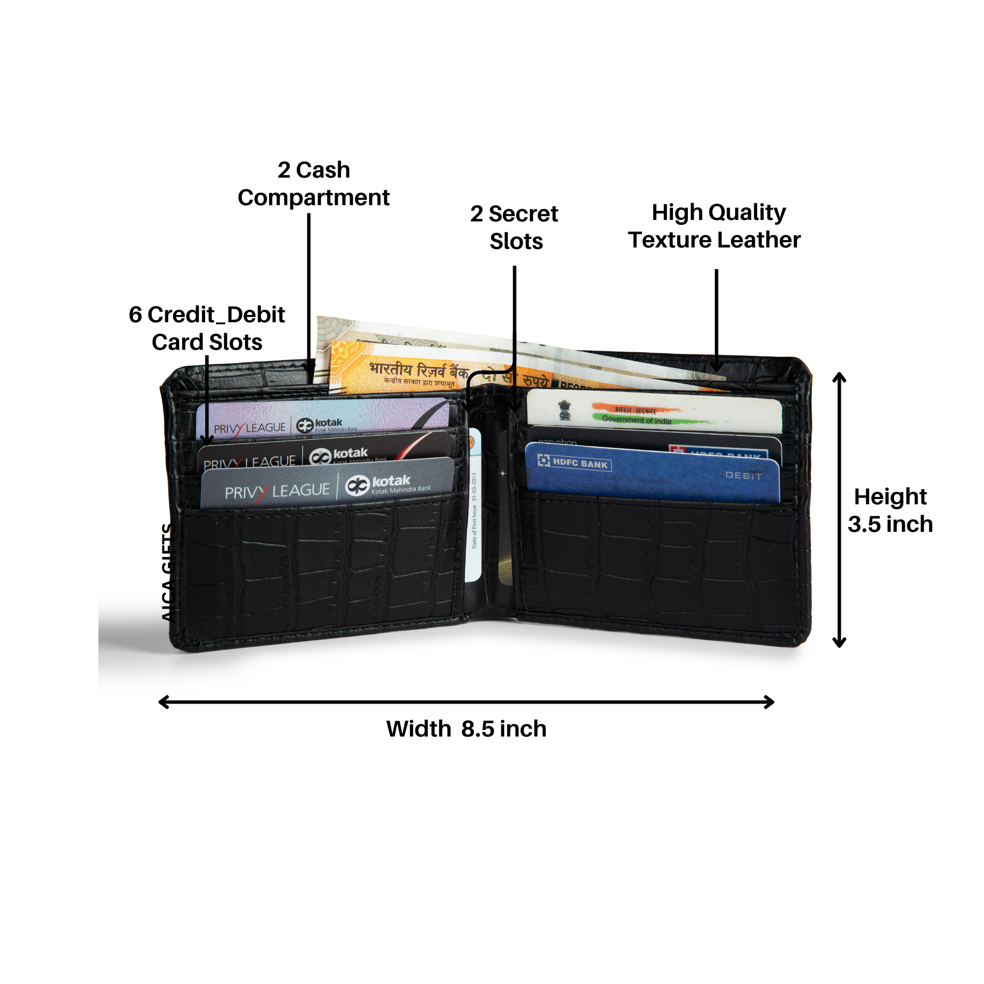 Personalized Self–Textured Mens Wallet (Black)