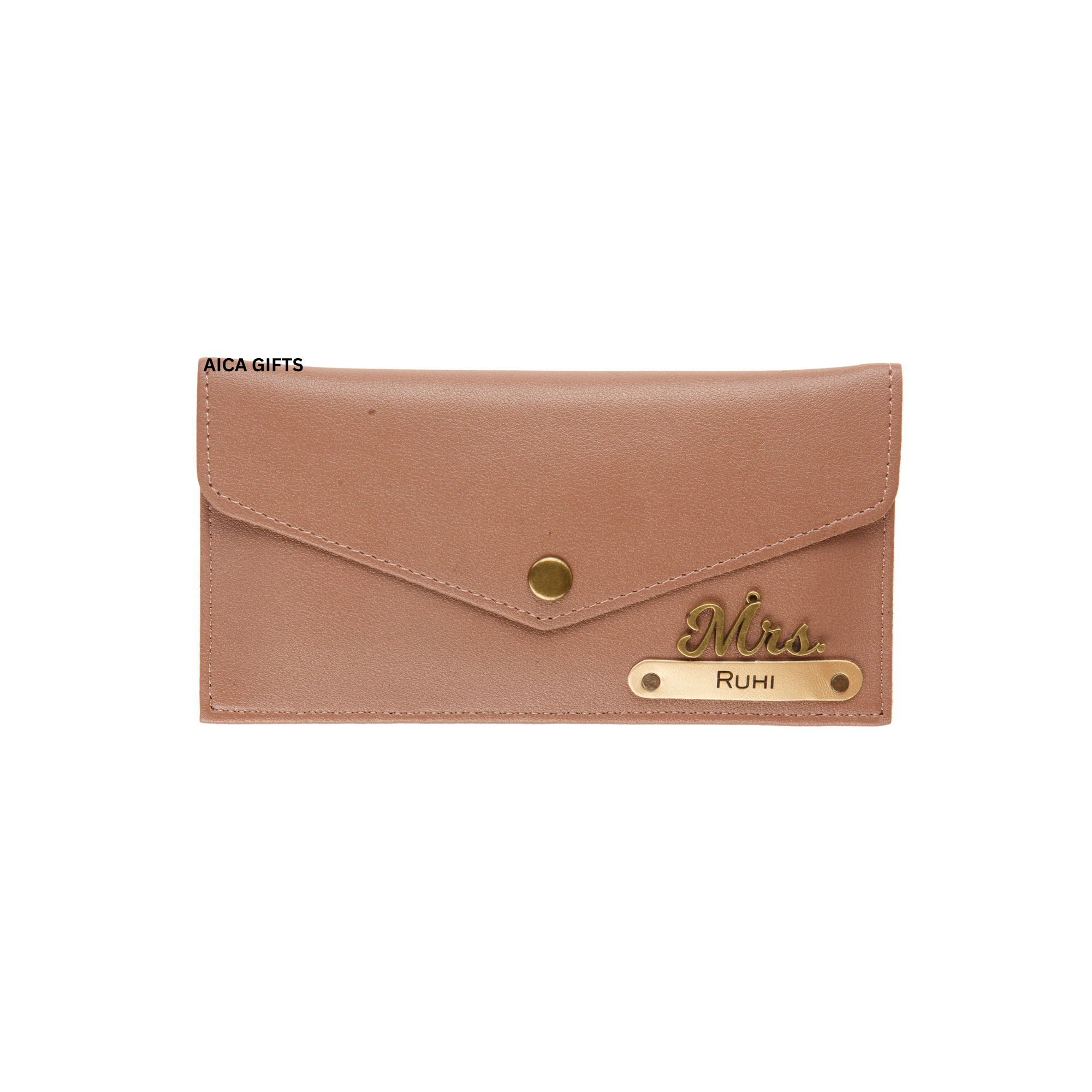 AICA Personalised Name & Charm Leather Wallet Gift for Women (Bedge Brown) | Gifts for Mom Sister Girl Friends