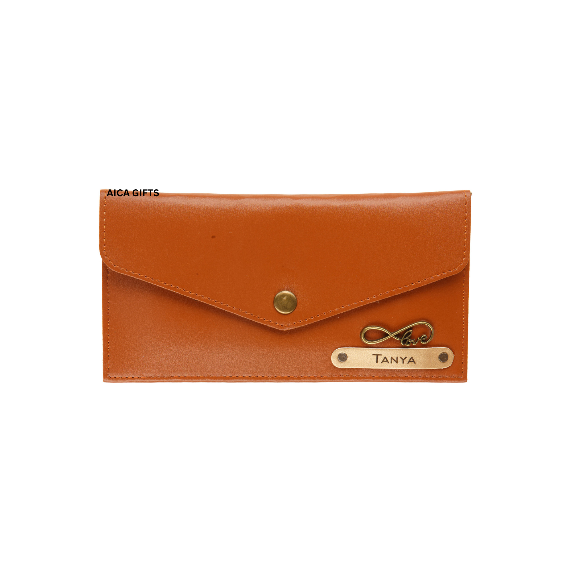 AICA Personalised Name & Charm Leather Wallet Gift for Women (TanBrown) | Customise Wallet Gifts for Women