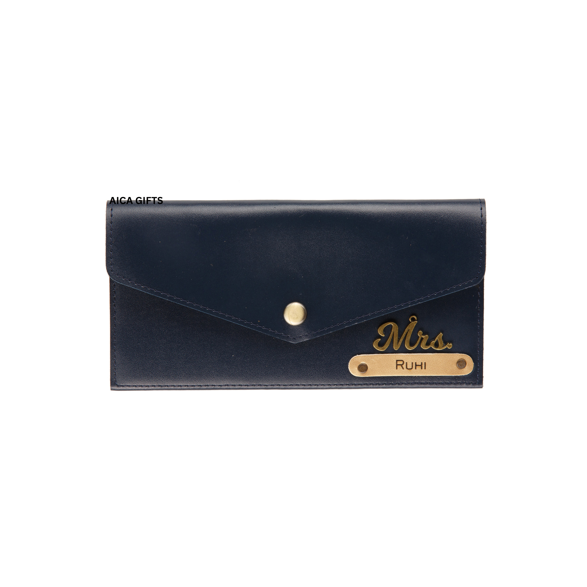 AICA Personalised Name & Charm Leather Wallet Gift for Women (NavyBlue) | Wedding Anniversary Marriage Gifts for Women Wife Friend