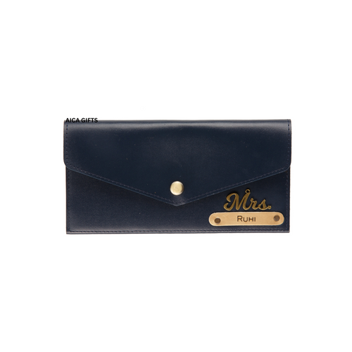 AICA Personalised Name & Charm Leather Wallet Gift for Women (NavyBlue) | Wedding Anniversary Marriage Gifts for Women Wife Friend