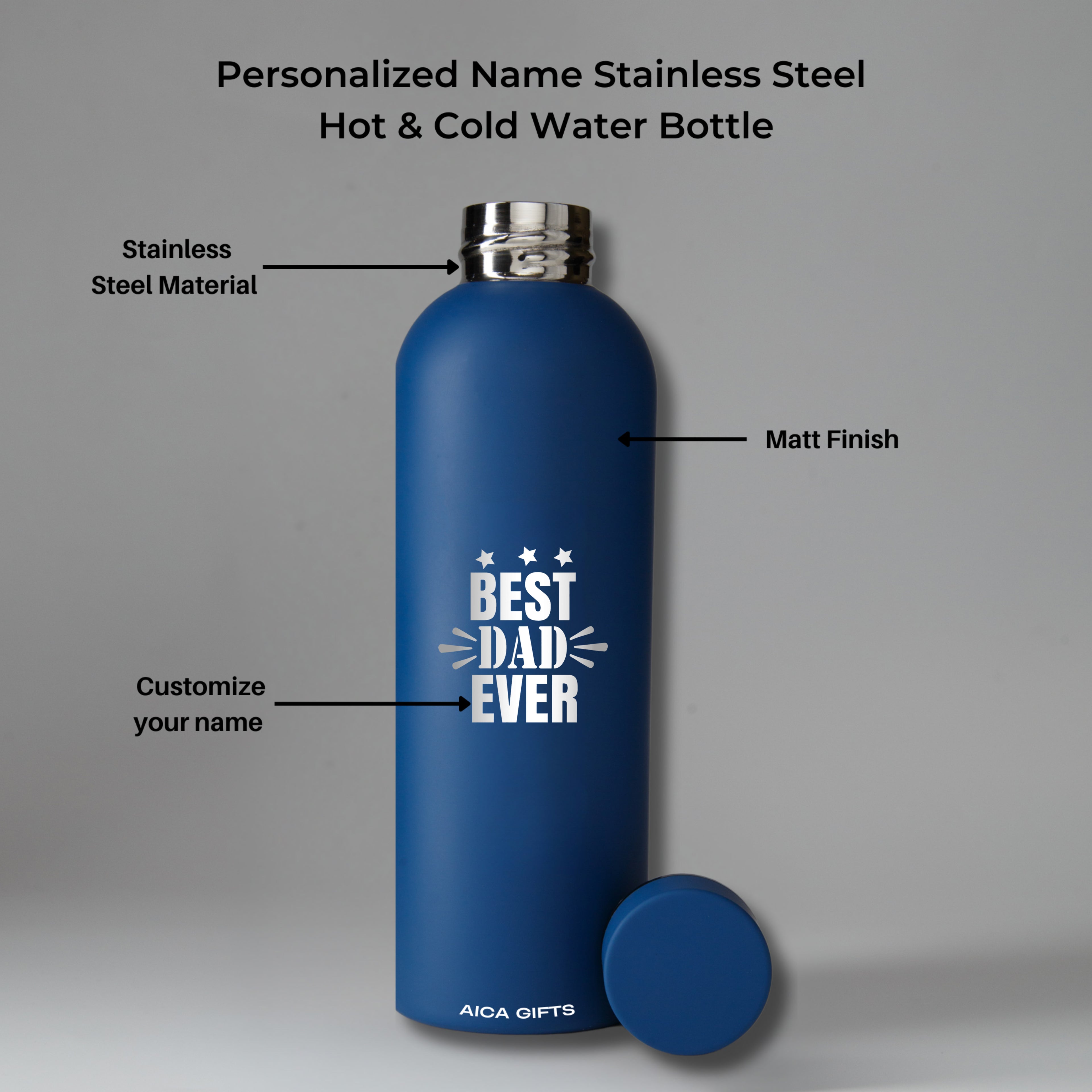 Best Dad Ever Stainless Bottle - Navy Blue